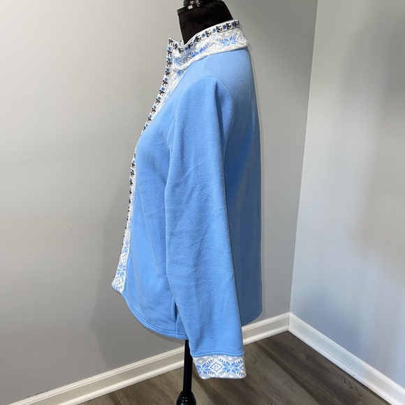 Women’s L.L. Bean Nordic Snowflake Blue Fleece full zip Sweater Size medium - Picture 5 of 16